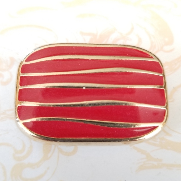 Vintage Red Enamel Gold Tone Brooch Pendant Pin - Picture 4 of 14